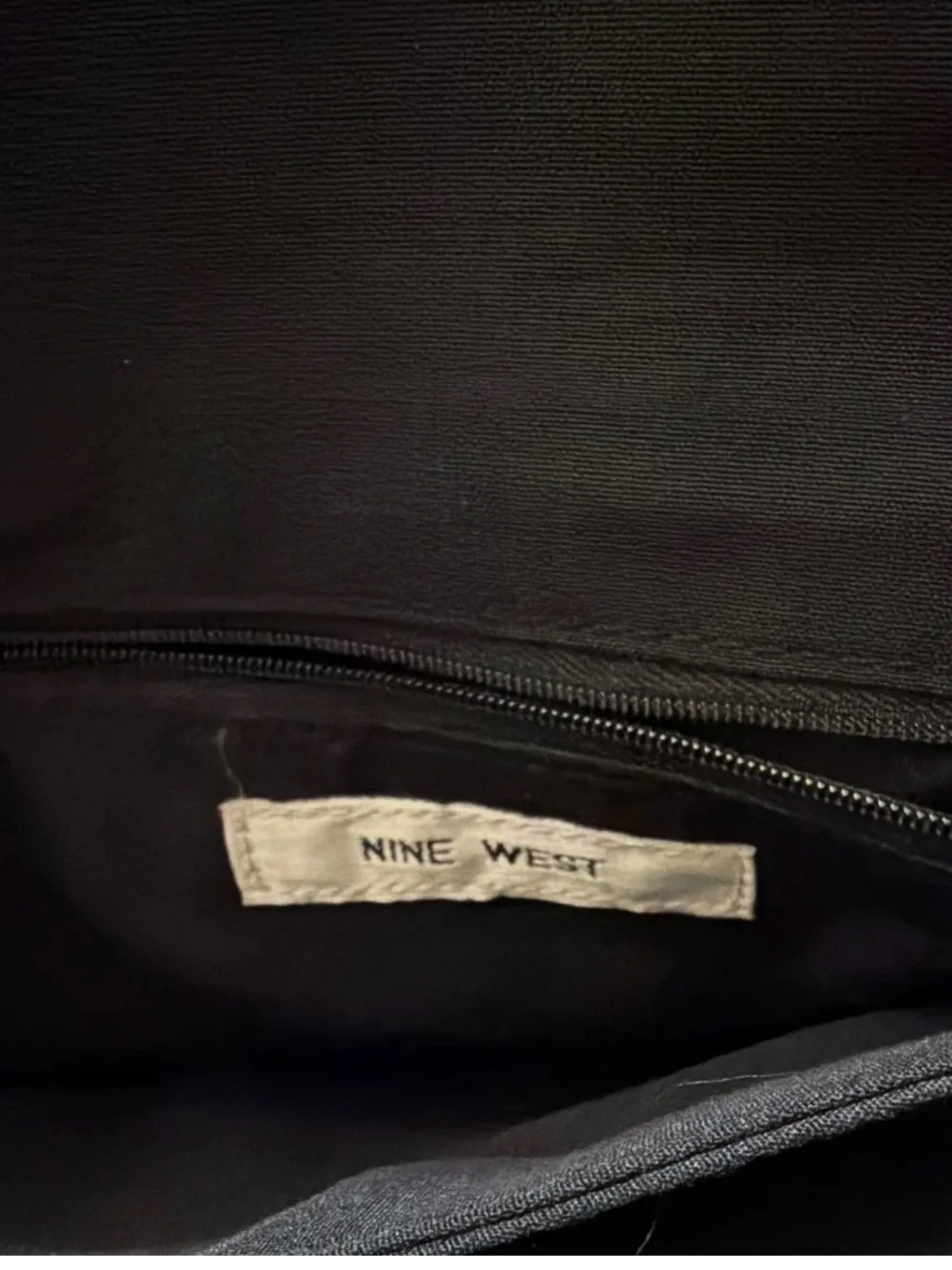 Nine West Black Lacquer/Patent Faux Leather Envelope Clutch Bag.